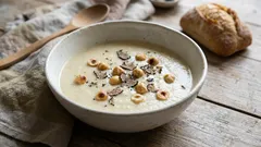 Winter Soup Served in Restaurants: Celeriac Cream Soup with Truffle